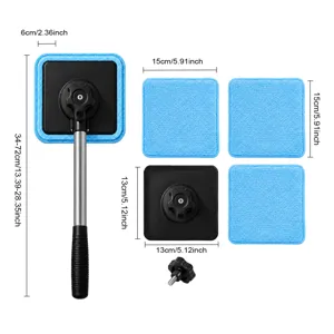 Set mit quadratischem Reinigungskopf, ausziehbarem Metallstiel und vier blauen Mikrofaserpads