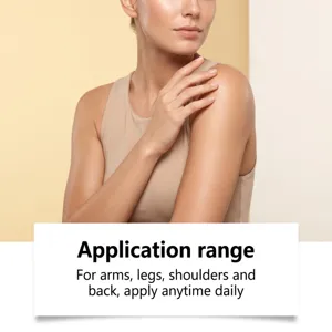 Model showing daily body-care application on the shoulder; arms, legs and back are listed.