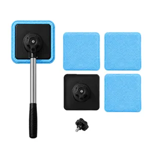 Magnetisches Fensterreinigungsset mit ausziehbarem Griff und vier blauen Mikrofaserpads
