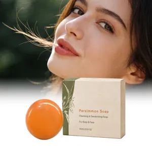 Savonnette au Kaki pour le Nettoyage et la Désodorisation du Corps et du Visage Extrait Végétal Naturel Savon Doux Hydratant Avec Emballage en Papier