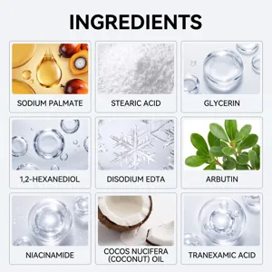 Ingredient chart with nine skincare components, including niacinamide, glycerin and coconut oil