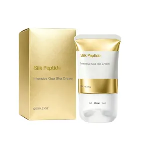 Zijdepeptide-Gua-Sha-crème in wit-gouden tube met bijpassende doos van 120 g, rechtop getoond