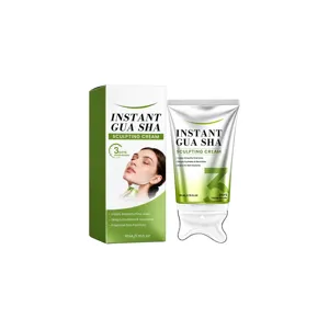 80 ml neck sculpting cream in a green box and tube with a clear gua sha massage applicator
