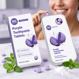 Purple Peppermint Toothpaste Tablets Fluoride Free Travel Portable Breath Freshening Oral Care Solid Toothpaste Tablets