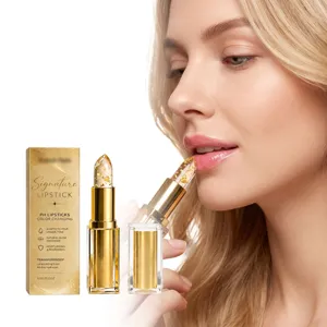 Luxury Gold Foil Temperature Change Lipstick Moisturizing Long Lasting PH Color Changing Lip Balm For Women Daily Makeup