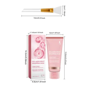 Size chart showing the pink mask tube and carton beside a white-and-gold silicone applicator brush