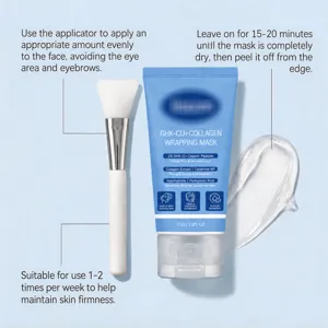 Mask application guide with a silicone brush, cream texture, and 15–20 minute wear instructions