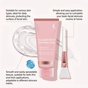 Pink 75 ml mask tube beside a glossy gel swatch and applicator on a pale pink background