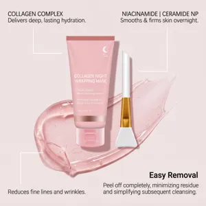 Pink mask tube and white-gold spatula displayed on a glossy gel-textured surface