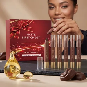 Christmas Festive Matte Lipstick Collection Brown Tone Smooth Long Lasting Lip Gloss Holiday Makeup Gift For Women