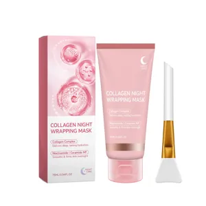 Collagen night wrapping mask in pink 75 ml tube with matching box and silicone applicator brush