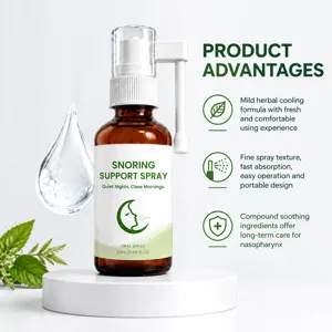 Flacone ambrato da 20 ml per spray orale con erogatore bianco, goccia d’acqua e foglie verdi
