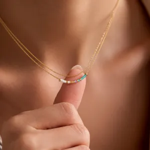 Minimalist Layered Geometric Quartz Stone Necklace For Women Gold Plated Alloy Double Chain Bohemian Multi Color Bead Pendant Necklace Jewelry Gift