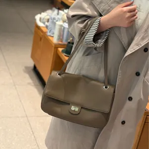 Retro Genuine Leather Frosted Cowhide Crossbody Bag For Women Designer Underarm Shoulder Handbag High-End Vintage Flap Bag With Swivel Lock