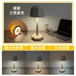 Geometrische Nachttischlampe mit facettiertem Schirm und achteckigem Fuß in drei Lichtfarben