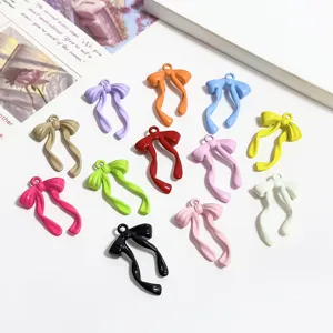 Alloy Painted Long Ribbon Bowknot Pendant DIY Jewelry Making Charms For Bracelet Phone Chain Handcraft Findings