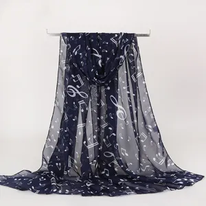Women Music Note Print Chiffon Scarf Lightweight Musical Symbol Long Neck Wrap Soft Polyester Scarf Fashion Scarf Accessory
