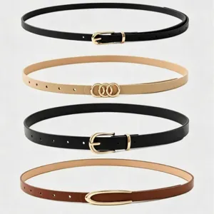 Women Slim PU Leather Belt Alloy Pin Buckle Thin Waist Belt For Dresses Fashion Versatile Solid Color Decorative Waistband