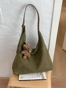Sac Tote Rétro en PU Tissé pour Femmes Grande Capacité Simple Sac à Bandoulière Sous l'Aisselle Sac à Main Seau Polyvalent Quotidien
