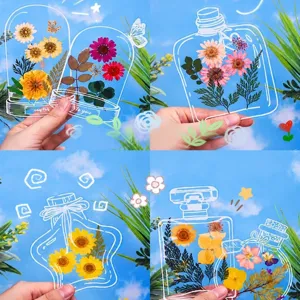DIY Transparente Trockenblumen Lesezeichen Materialien PET Kunststoff Aufkleber Flaschenform Pflanzenproben Für Scrapbooking Basteln Schüler Handarbeit