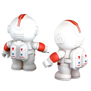 Pair of white and red plastic astronaut toy figures shown from different rear angles on white