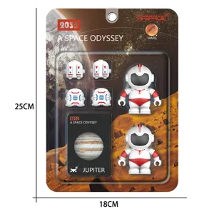 Space astronaut toy set with two white and red figures, buildable accessories and a Jupiter card