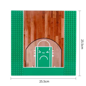 Green studded building block baseplate with a printed basketball court, shown flat at 25.5 cm square