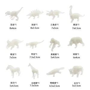 12 weiße, nachtleuchtende Kunststoff-Dinosaurier und Tierfiguren in verschiedenen Formen