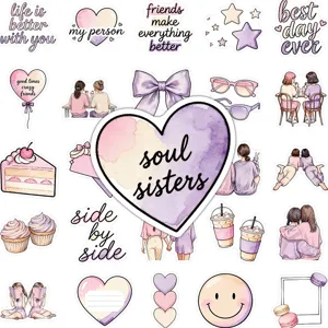 Waterproof Scrapbooking Stickers Best Friends Theme Pink Purple Aesthetic Cartoon Decals For Journal Laptop Phone Case Water Bottle DIY Decoration