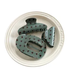 Korean Retro Blue Polka Dot Large Hair Claw Clip Elegant Acrylic Heart Pattern Shark Clip For Women Hair Styling Accessory
