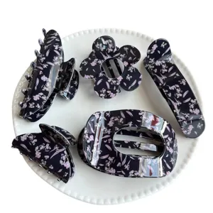 Women Korean Style Floral Hair Claw Clips Black Mixed Materials Elegant Flower Hair Barrette Hair Accessories For Styling Daily Dating
