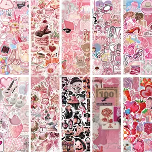 50 Pièces Rose Dessin Animé Esthétique Autocollants Pour Ordinateur Portable Téléphone Bouteille d'Eau Étanche PVC Mignon DIY Ensemble d'Autocollants Décoratifs Pour Scrapbooking