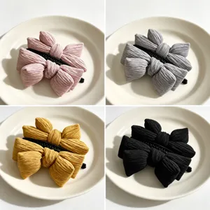 Korean Style 3D Cotton Bow Banana Clip For Women Fluffy Hair Volume Ponytail Vertical Clip Elegant Fabric Hair Accessories
