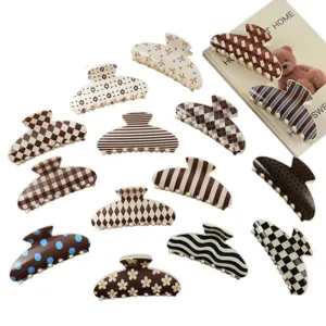 Large ABS Hair Claw Clip Korean Retro Polka Dot Checkerboard Shark Clip Elegant Hair Accessory For Women Daily Hair Styling