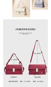 Borsa rossa mostrata a mano, a spalla e a tracolla, con misure del manico e della tracolla
