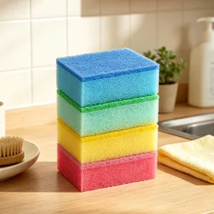 Éponge de Nettoyage Épaissie Double Face Cuisine Vaisselle Tampon à Récurer Haute Densité Bloc Éponge Absorbant Multicolore Outil Maison