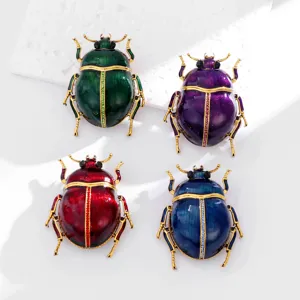Vintage Alloy Beetle Brooch Rhinestone Enamel Insect Pin For Men Women Suit Coat Corsage Jewelry Gift