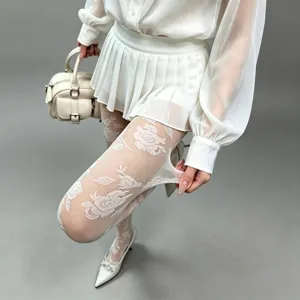Women Vintage Rose Jacquard Lace Pantyhose Ultra Thin 8D Sexy Retro Floral Stockings Fashion Tights For Girls Lady Clubwear