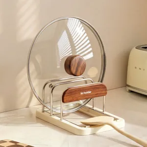 Multi-functional Kitchen Pot Lid Rack Stainless Steel Frame With PP Base Cutting Board Spatula Holder Organizer Countertop Storage Shelf