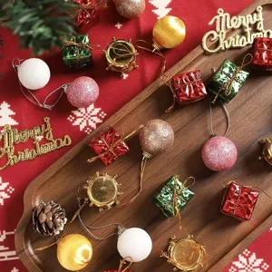 Mini Christmas Tree Ornaments Foam Glitter Balls Bells Gift Box Hanging Decorations For Holiday Xmas Home Party Decor