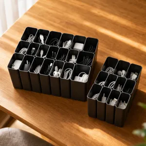 Desktop Cable Management Box Large Capacity Charger Storage Organizer Partitioned Electronic Accessories Holder Plastic Grid Tray