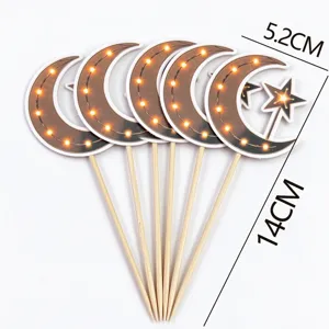 Fan-shaped display of five crescent moons and stars with warm glowing dots on a white background.