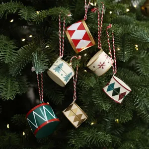 Vintage Hand Painted Iron Drum Christmas Tree Hanging Ornaments Metal Festive Holiday Decoration Miniature Drum Hanging Decorations