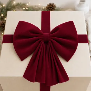 Grande Décoration de Nœud de Noël en Velours Bordeaux Nœud Géant à Suspendre pour Boîte Cadeau Armoire Fenêtre Fête Maison