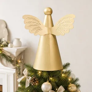 Golden Metal Angel Tree Topper Iron Art Christmas Ornament For Holiday Tree Decoration Home Party Supply Festive Gift