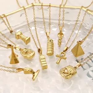 316L Stainless Steel Pendant Necklace For Women Egyptian Pharaoh Pyramid Ankh Cross Eye Of Horus World Landmark Jewelry