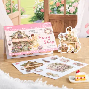 Fairy Shop Series Die-Cut Sticker Book Washi PET Dual Material Vintage Fairy Tale Theme Stationery Stickers For Junk Journal DIY