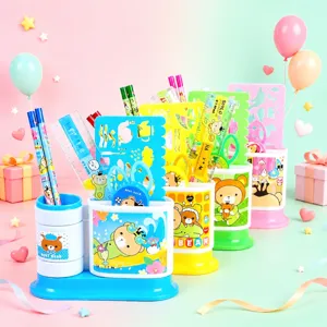 Coffret de Papeterie Ours de Dessin Animé pour Enfants Avec Porte-Stylo Règle Crayons Ciseaux Organisateur de Bureau pour Étudiants Cadeau Fournitures Scolaires