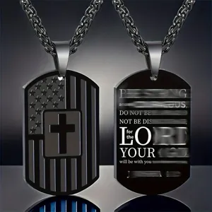 Men Stainless Steel Dog Tag Necklace US Flag Cross Pendant Hip Hop Military Style Necklace For Men Jewelry Gift
