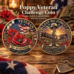 Veteran Commemorative Challenge Coin US Flag Poppy Flower Soldier Double Sided Relief Medal Antique Bronze Plated Alloy Collectible Gift